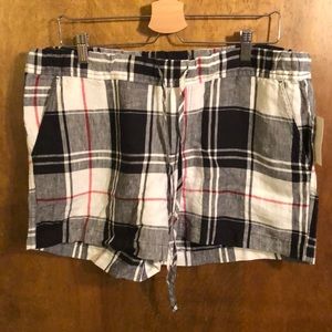 Plaid Linen Shorts with Drawstring
